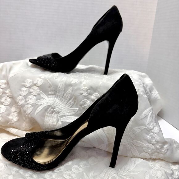 Coach Black Sz 8 L Stiletto Lytton Suede/Sparkly Party Glam Heel - Picture 6 of 13